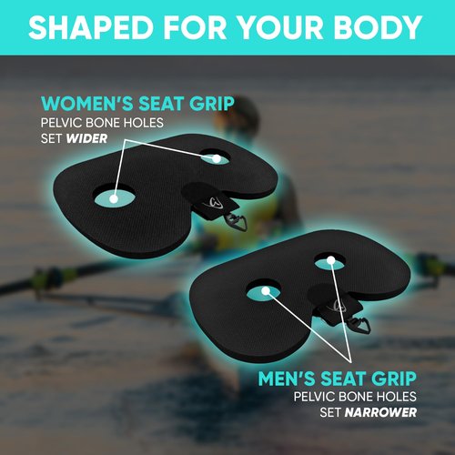GODFREY Women’s Rowing Seat Pad - 12mm Waterproof Non-Slip Rower Cushion with Optional Clip for Concept 2, Peloton, Hydrow & Water Rowers (Black)