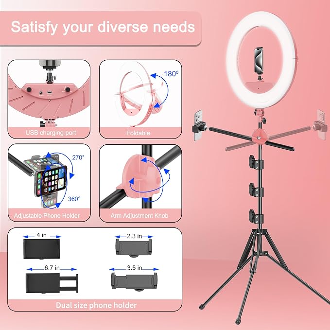 55W18 45cm Ring Light Kit 6700K Dimmable LEDRinglightTripod Stand Dual Phone