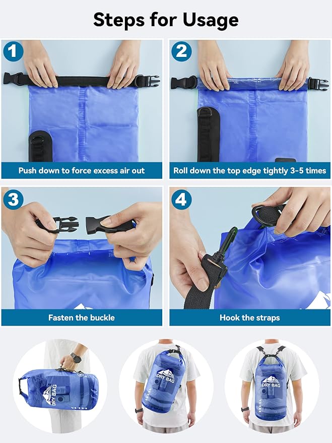 HEETA Dry Bag Waterproof for Women Men, 5L/10L/20L/30L/40L Roll Top Lightweight