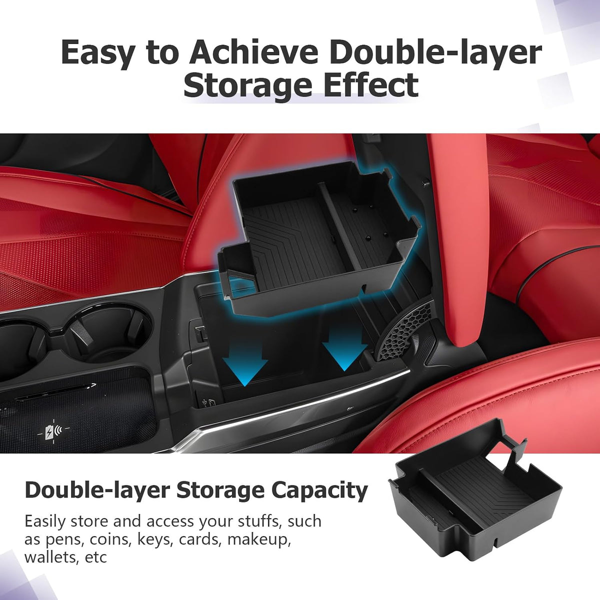 LUWU 2025 2026 A cura RDX Center Console Organizer Compatible with 2025 2026 A cura RDX Accessories Armrest Console Organizer Armrest Insert Tray Black-Trim
