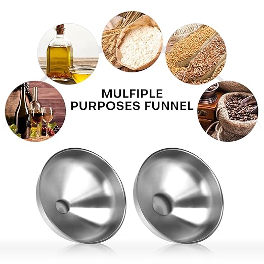 Serinar 2-Piece Stainless Steel Kitchen Funnel Set with 1-Inch and 0.5-Inch Ports for Transferring and Filling Liquids, Coffee Beans, Spice Blends, and Powders Easy to Clean!