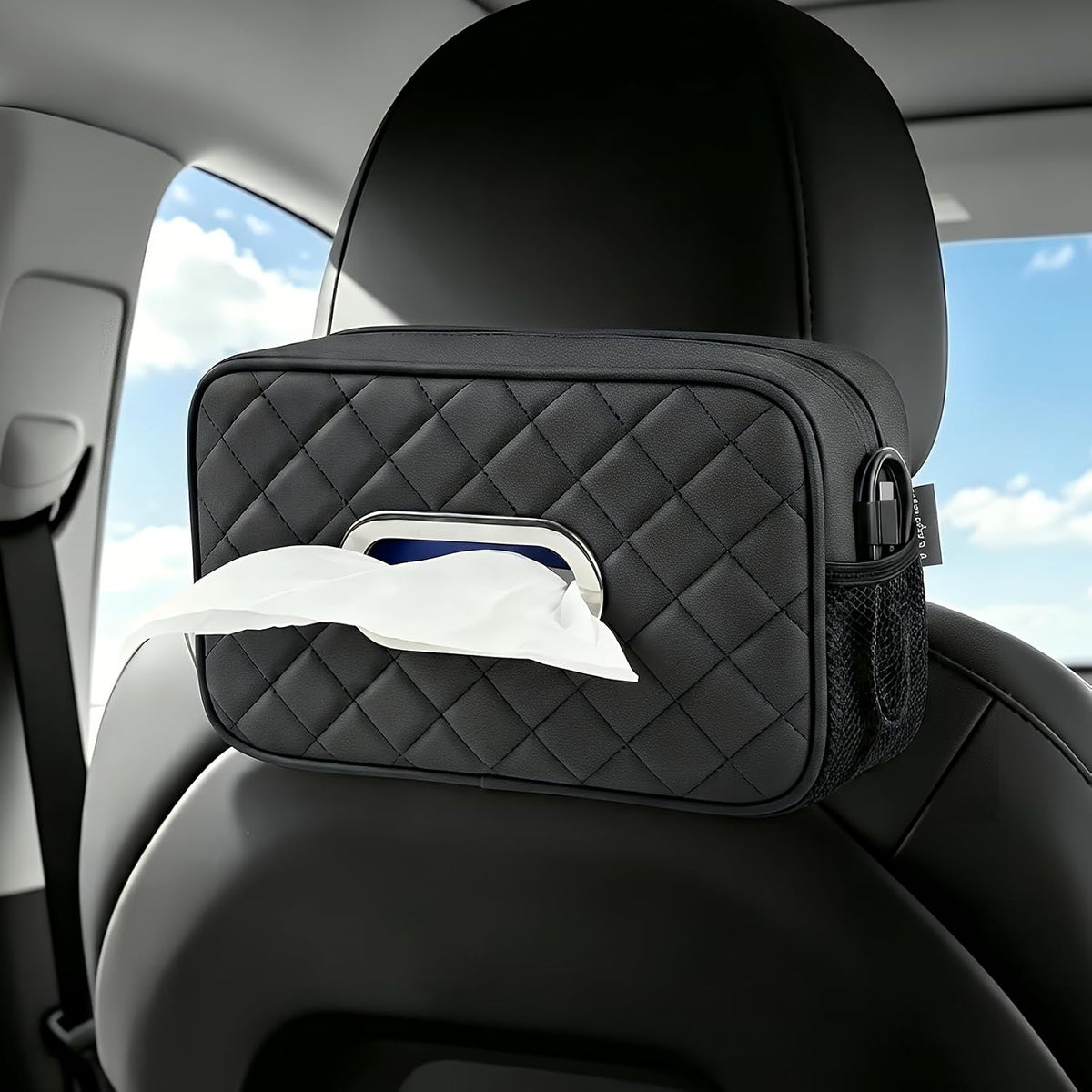 Multi-functional Car Tissue Holder with ‌2 Tuck Nets, Tissue Box Cover