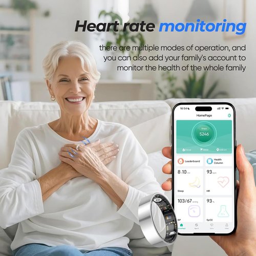 BIEMHA Smart Ring - Health Tracker with Sleep & Exercise Monitoring | IP68 Water Resistant, Silver, Size 9