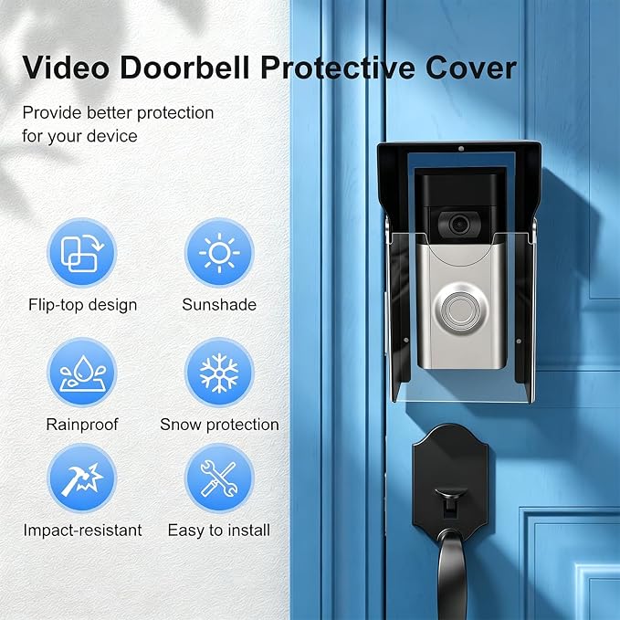 Flip Video Metal Doorbell Rain Cover Sun Shield Hood Plate, Weather Protection