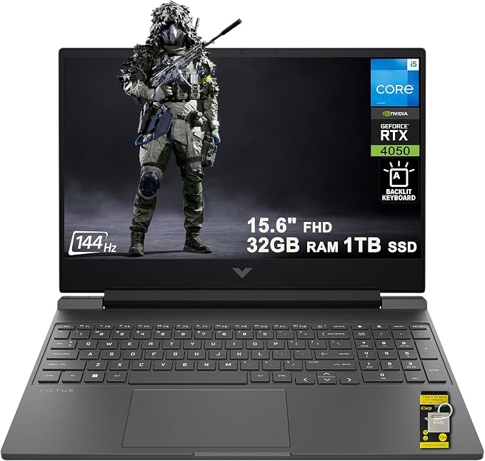 HP Victus 15 Gaming Laptop 15.6" FHD IPS 144Hz Intel 8-core i5-13420H (>i7-12650H) 32GB RAM 1TB SSD GeForce RTX 4050 Backlit Type-C DTS:X Ultra Wi-Fi 6 Win11 ICP Hub