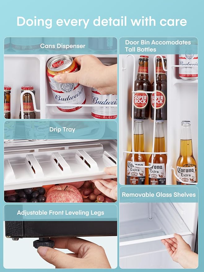 FOHERE 3.2 Cu. Ft Mini Fridge with Freezer, Single Door Compact Refrigerator, Small Fridge with 7 Adjustable Thermostat for Dorm, Bedroom, Office, Reversible Door, Energy Saving, Low Noise, Black