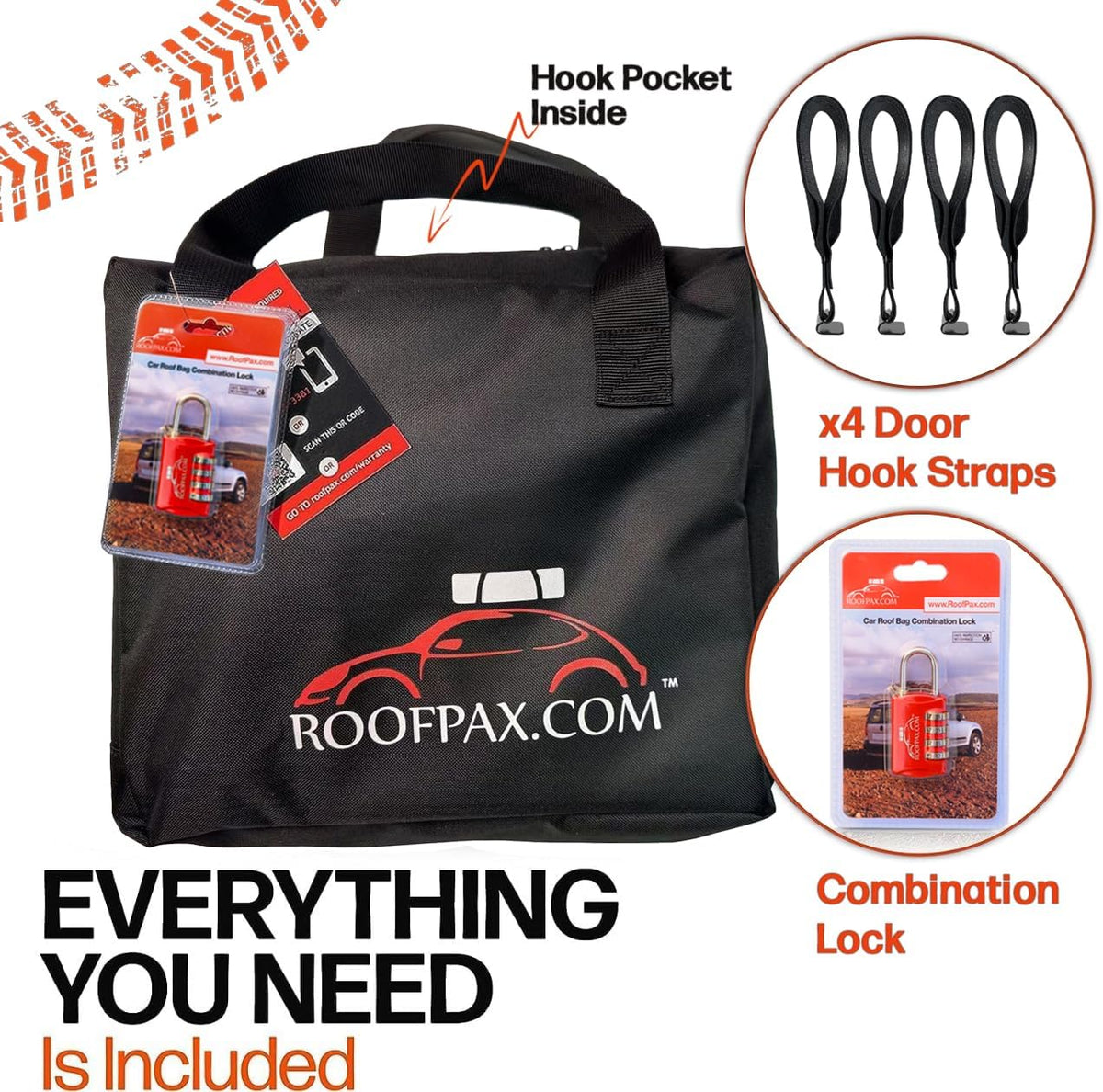 RoofPax Rooftop Cargo Carrier Bag - 23 cft. Extra Waterproof with Double Weatherproof Zippers & 10 Tie-Down Straps