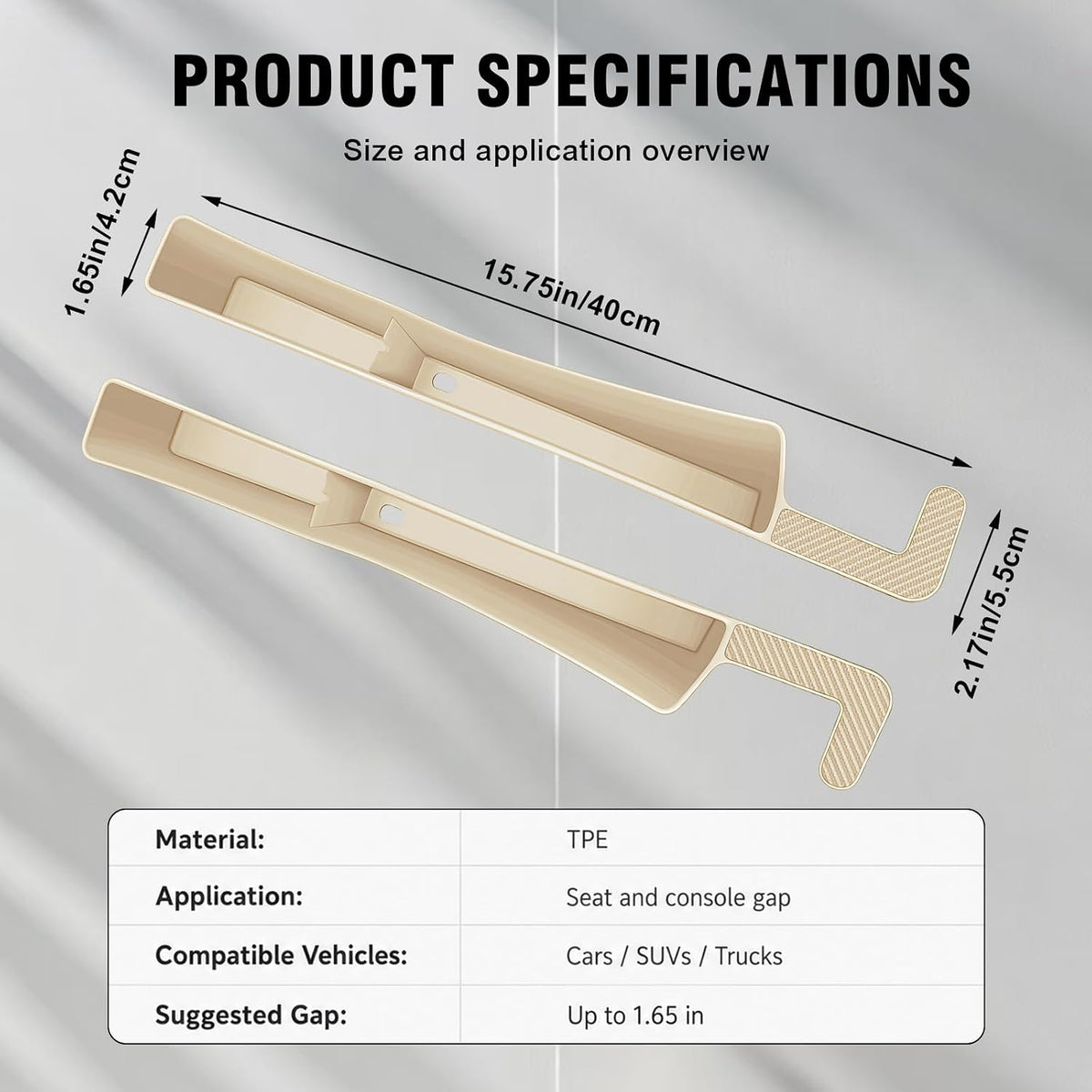 2PCS Car Seat Gap Filler, Automotive Seat Organizer Fill The Gap Between Seat and Console, Universal Car Storage Box Inserts Fill The Gap Between Seat &Console for Coins Wallets Keys (Beige)