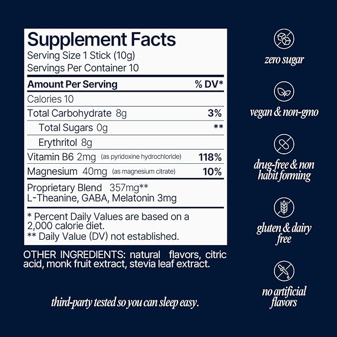 Som Sleep, Calm Sleep Aid Powder Drink Mix w/Magnesium, Melatonin 3mg, Vitamin B6, L-Theanine & GABA – Vegan, Zero Sugar – Tangerine, 10-Pack
