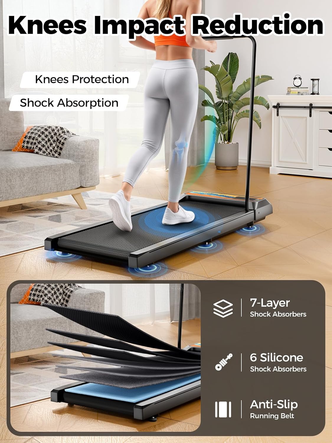 Skiennix Walking Pad Treadmill - Compact Design with 10% Incline for Home Fitness