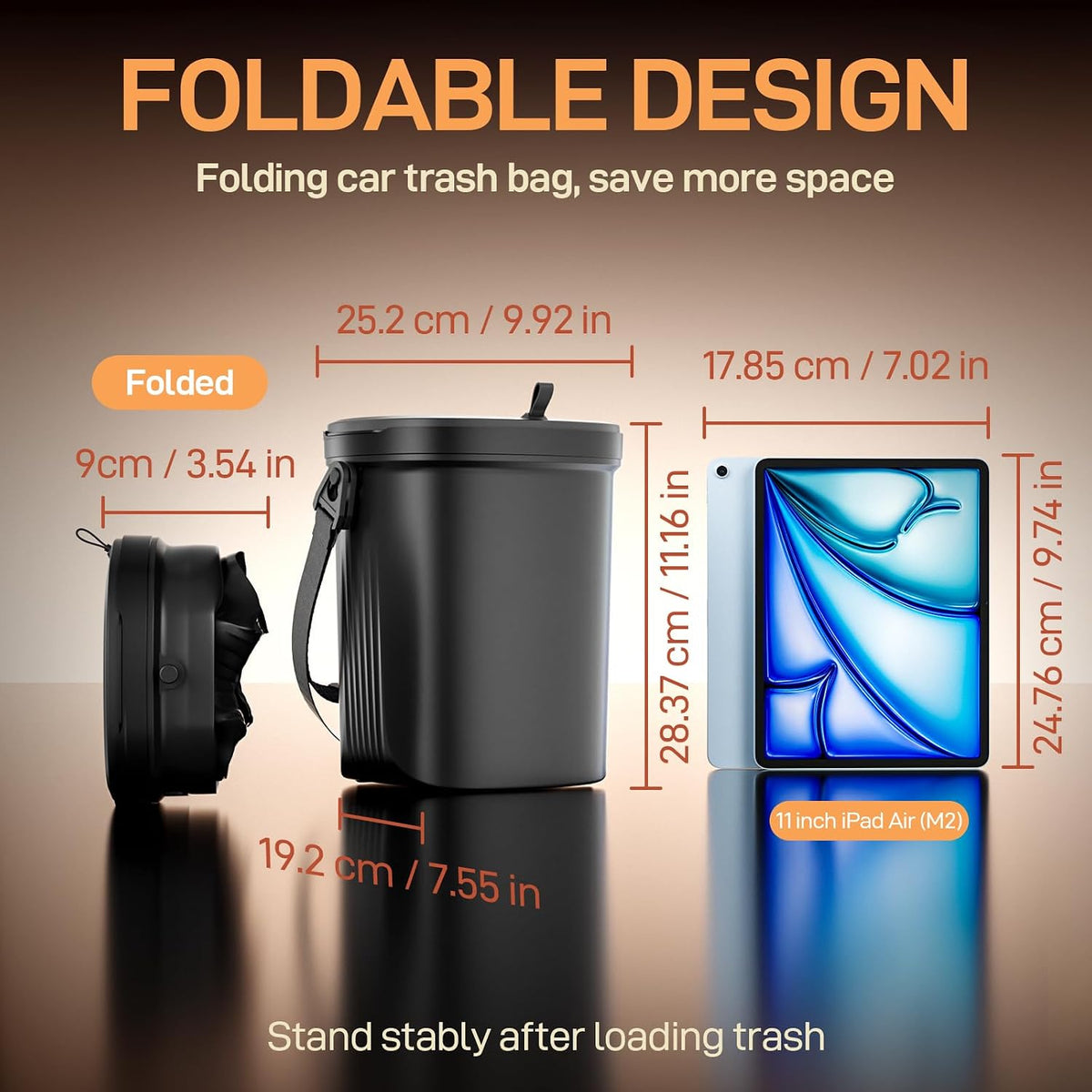 Waretary Car Trash Can with Lid, Leakproof Silicone, 2 Gallon, Black
