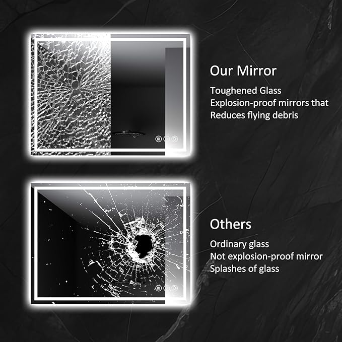 LED Bathroom Mirror 30x40 Inch Anti-Fog Bathroom Mirror with Lights, Wall Mounted Lighted Vanity Mirrors, Dimmable, Backlit + Front Lit, Smart Bathroom Vanity Mirror with 3 Colors Temperature