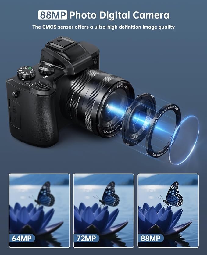 XNSIAKXA 8K Digital Cameras for Photography Autofocus 88MP WiFi Professional