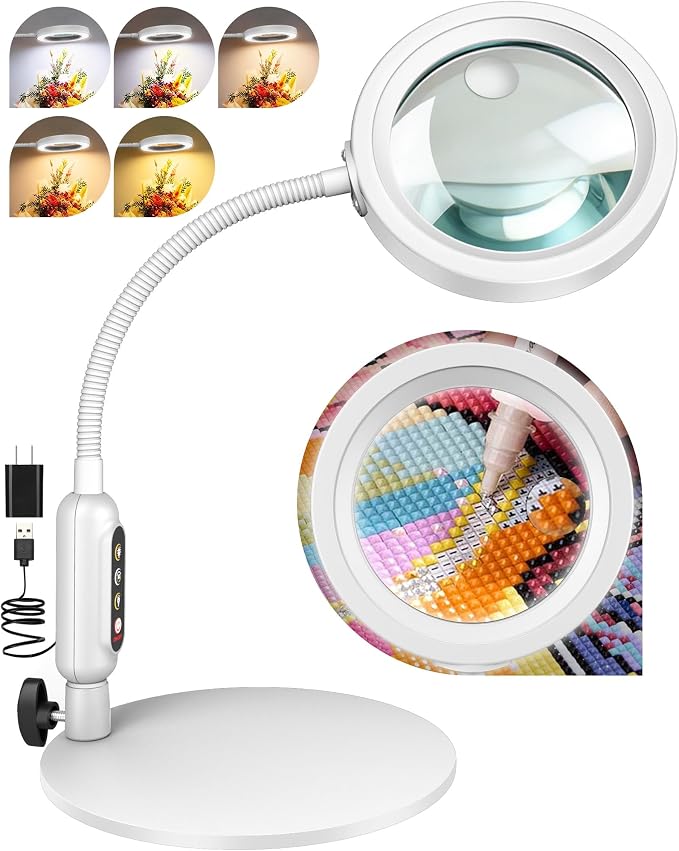 Magnifying Glass with Light and Stand, 5 Color Modes Stepless Dimmable