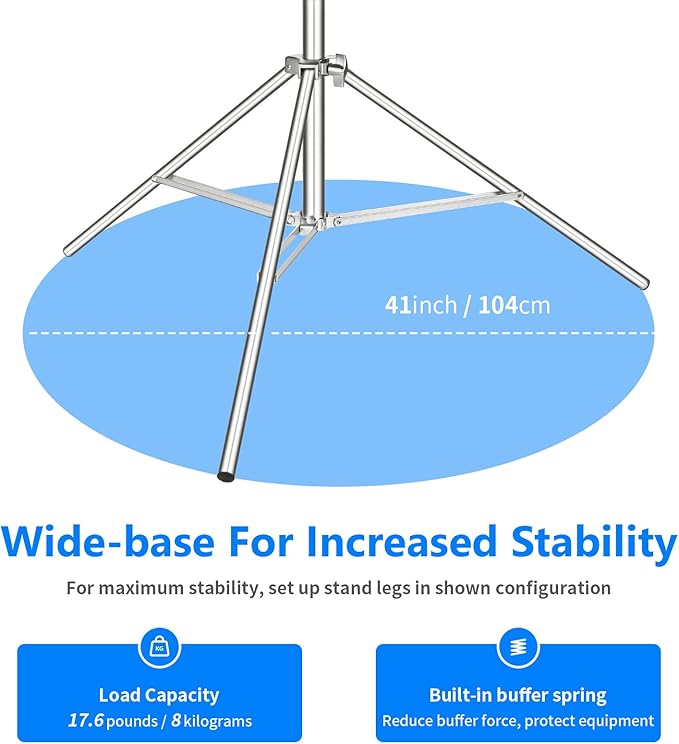 NEEWER 118"/3m Stainless Steel Light Stand, Spring Cushioned Heavy Duty