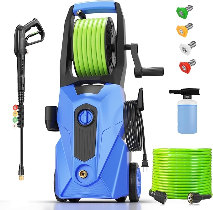 Pressure Washer 5000PSI Power Washers Powered with 33ft Pressure Hose, 4 Nozzle and Foam Cannon, powerwashers for Home, Cars, Fences, Patio, Upgraded Blue