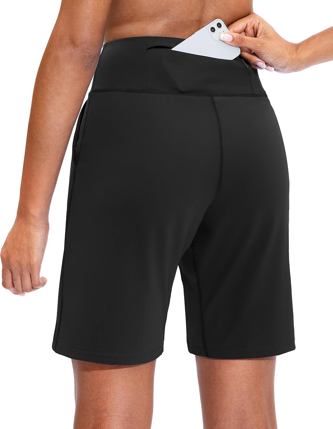 SANTINY Women's High-Waisted Athletic Bermuda Shorts - Comfortable Running & Yoga Shorts with Pockets
