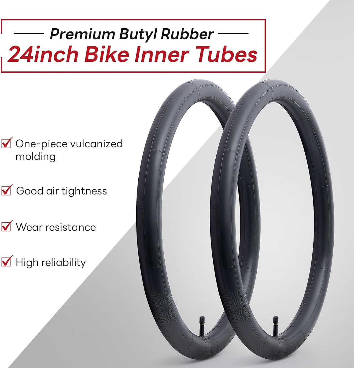 Reliable 24" Bike Tubes by [Brand Name] - Replacement Inner Tubes for City/Road/Mountain Cycling | 2 Pack, AV32mm Schrader Valve