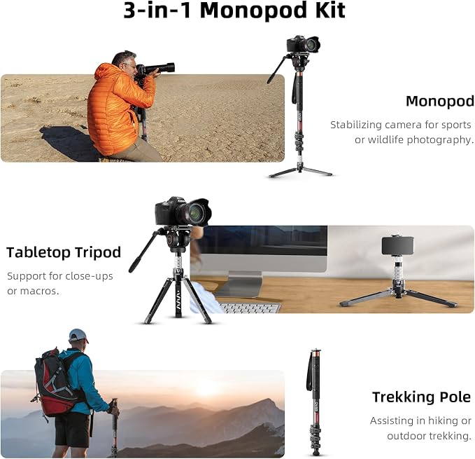 Cayer Monopod Camera Stand, Carbon Fiber Telescopic Monopods Kit