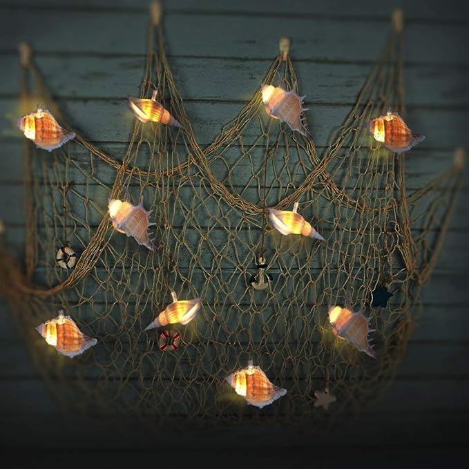 LED String Lights, Ocean Conch Beach Themed Battery Powered 9.18 ft 10 LEDs Lights for Indoor, Outdoor Decoration Projects (Warm White)
