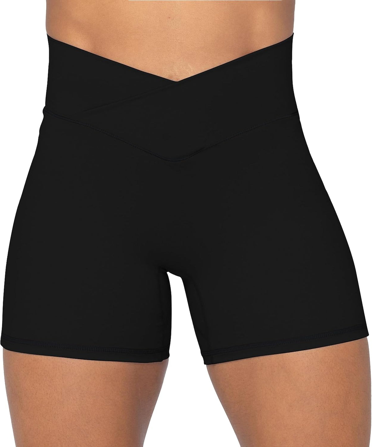 Sunzel Crossover Biker Shorts - High Waist Yoga Shorts with Tummy Control | No Front Seam Design