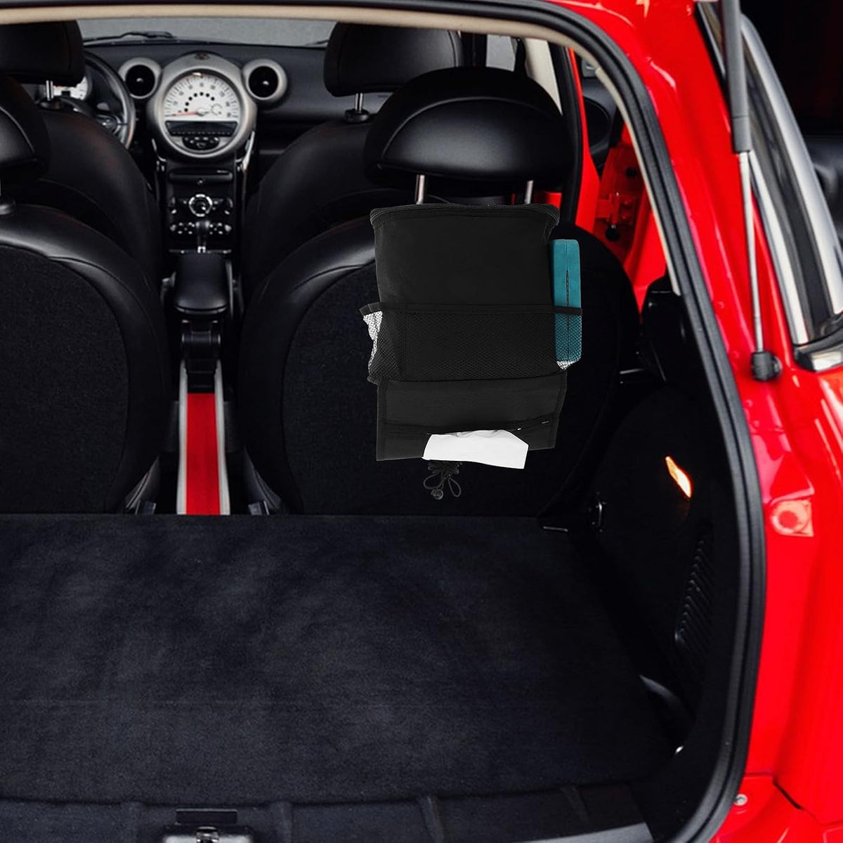 Car Seat Back Organizer with Insulated Reusable Ice Bag, Hanging Storage Pouch for Snacks and Travel Essentials, Multipocket Car Trunk Organizer for Road Trips and Family Travel