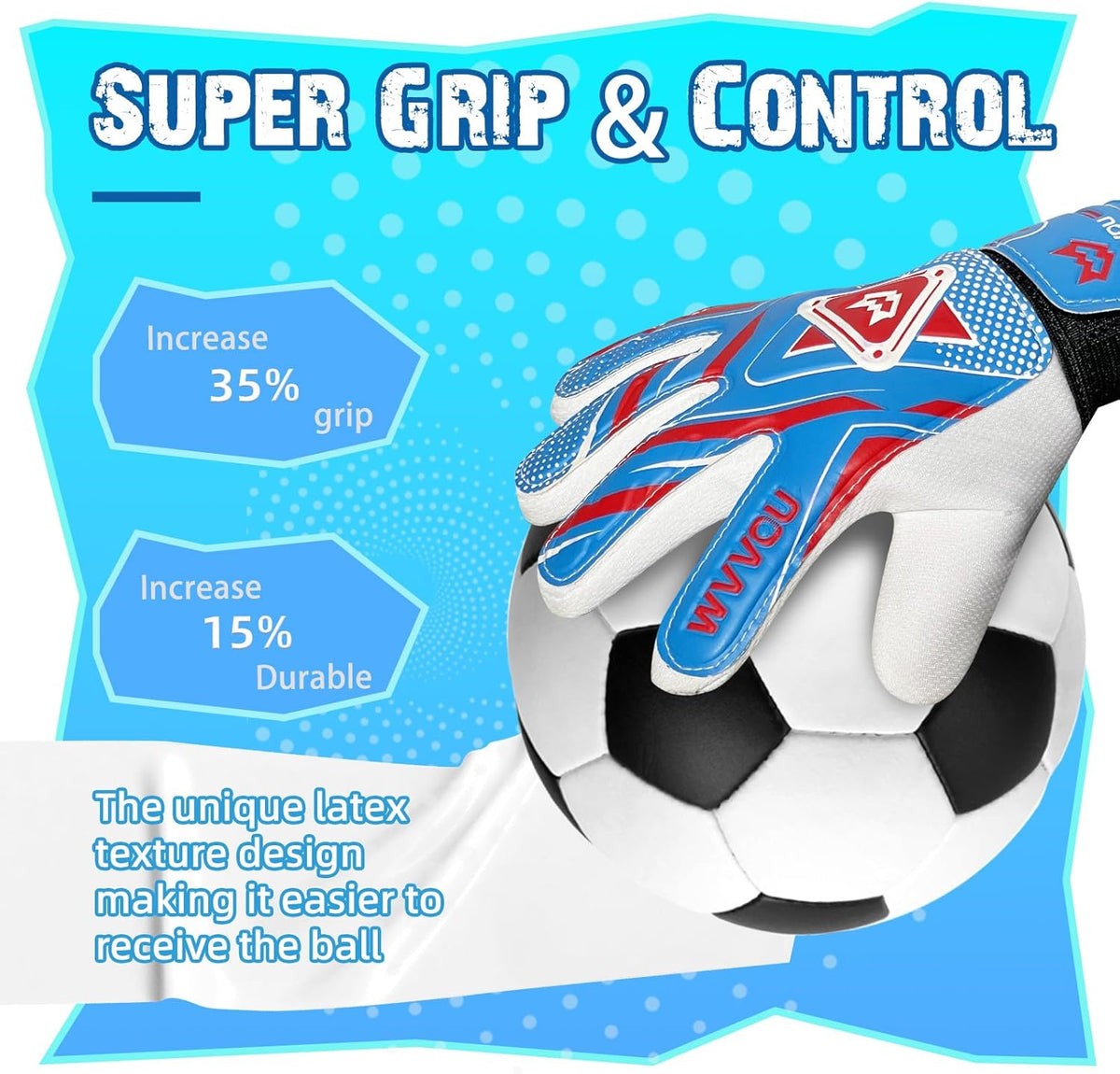 WVVOU Goalkeeper Gloves - Youth Soccer Goalie Gloves with Double Protection & Super Grip
