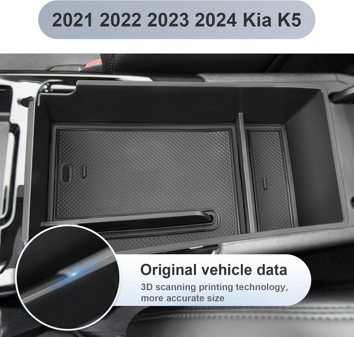 SKTU for 2021 2022 2023 2024 Kia K5 Center Console Organizer 2023 2024 K5 Storage Box Organizer Container Armrest Insert Organizer ABS Tray Pallet with USB Hole and Coin Holder