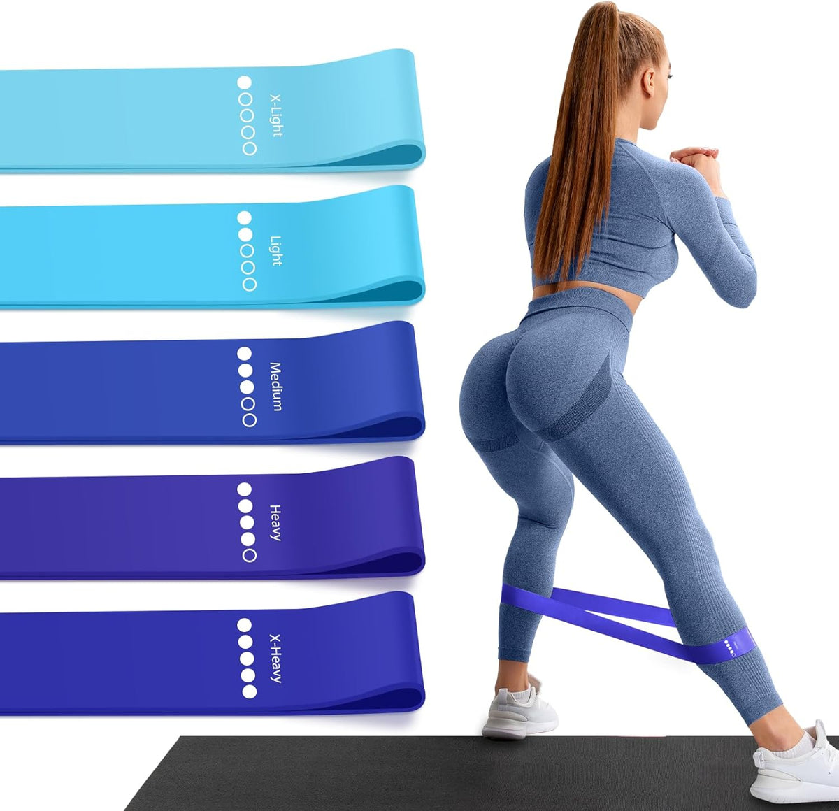 Skiennix Resistance Bands - 5 Levels of Resistance for Yoga, Pilates & Rehabilitation | Includes Woven Bag