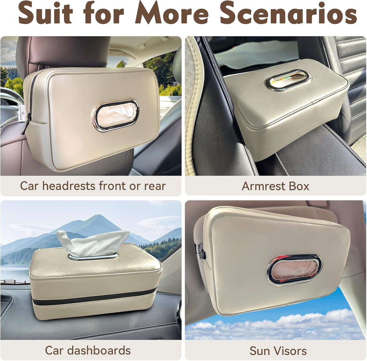 Noaman 2Pack Car Tissue Holder Leather, Car Kleenex or Napkin Holder Beige