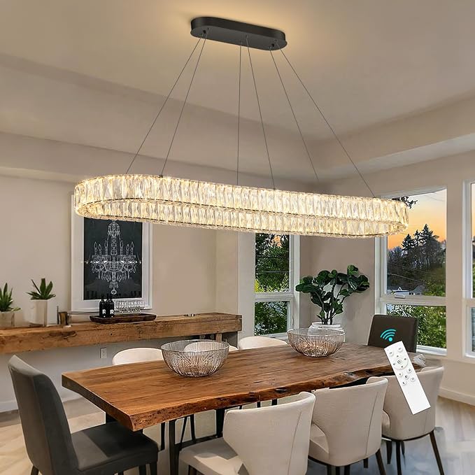 HAIXIANG Modern Crystal Chandelier Dimmable LED Long Chandeliers