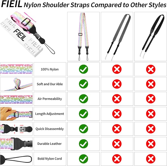 FIEIL Adjustable Shoulder Strap, Nylon Camera Strap, Comfortable Neck Strap
