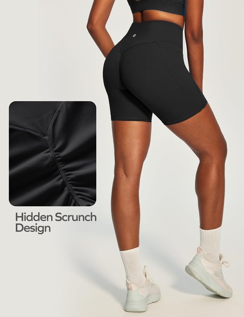 Ewedoos Butt Lifting Biker Shorts Women Tummy Control with Pockets Workout Gym Shorts High Waisted Spandex Yoga Shorts Black