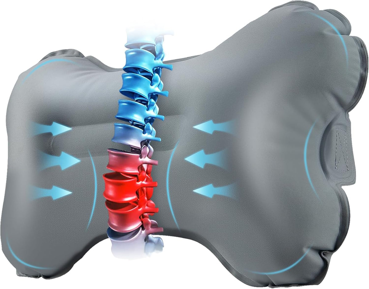 Mixtrend Travel Lumbar Pillow Inflatable Lumbar Support Pillow with Memory Foam, Back Support Pillow for Airplane Long Flight, Essential Travel Support Pillow for Women Men Kids