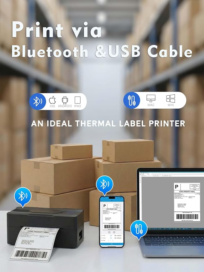 Forc Bluetooth Thermal Shipping Label Printer, 4x6 Wireless Thermal Label