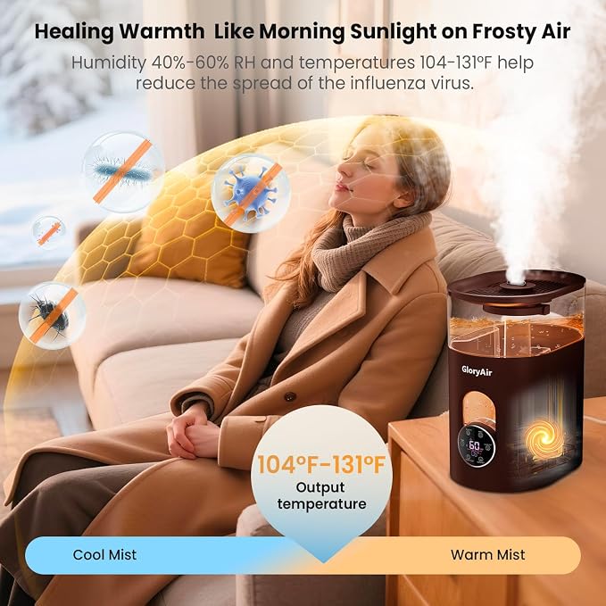 Warm & Cool Mist Humidifier - GloryAir Black 6L Quiet Top Fill Humidifiers for Bedroom Large Room with Smart Humidity Control, Remote Control, 7-Color Light, Humidistat, Oil Diffuser for Baby & Plants