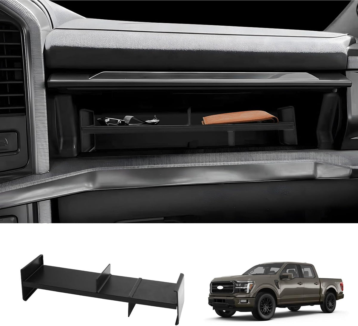 LUWU Glove Box Organizer Compatible with 2021-2025 2026 Ford F150 Accessories Passenger Side Storage Divider Partition Insert Box Glove Storage Compartment Organizer Tray ABS Materials