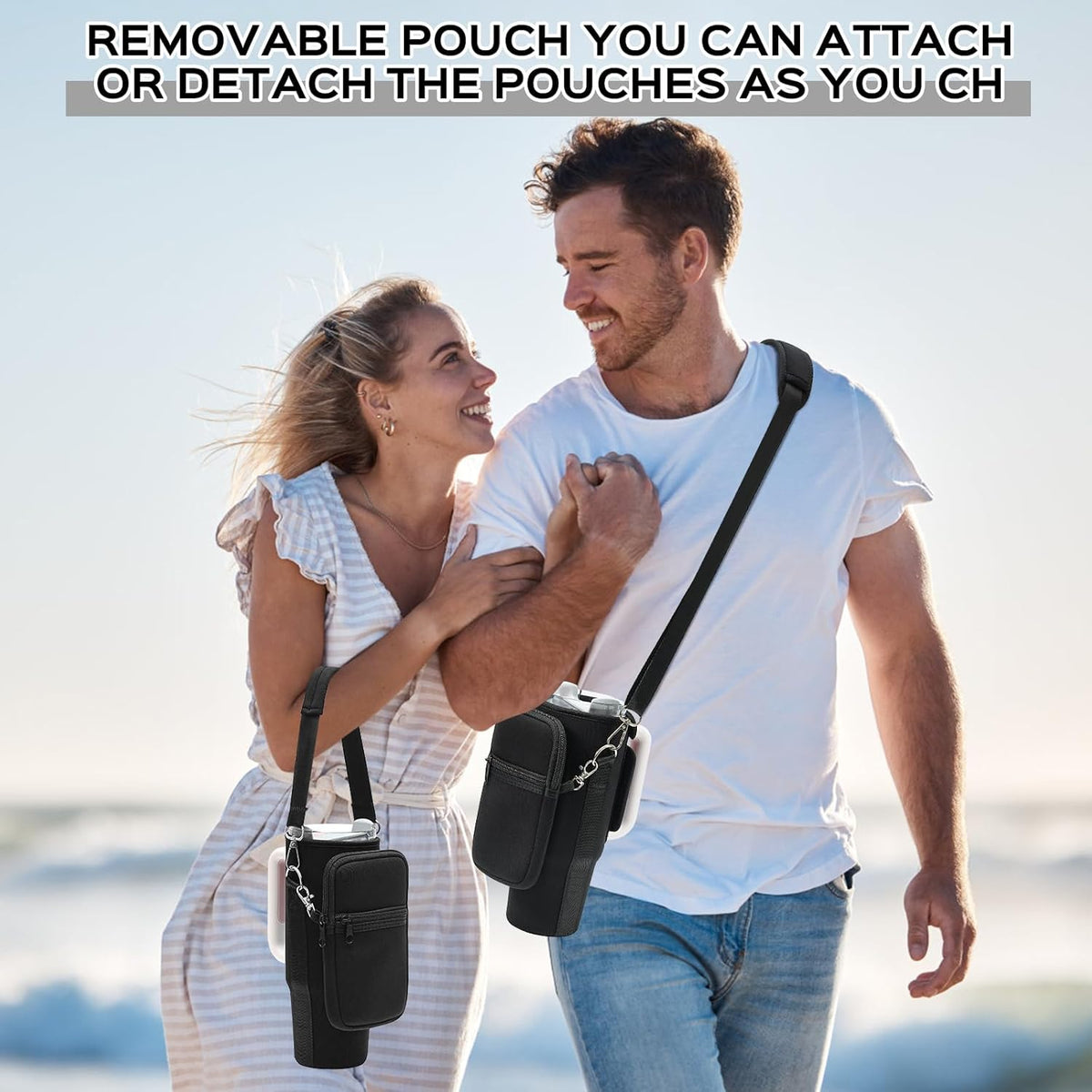 Stanley Water Bottle Carrier Bag - Neoprene Holder with Adjustable 4.9FT Strap & Pouch for 30 oz Tumbler