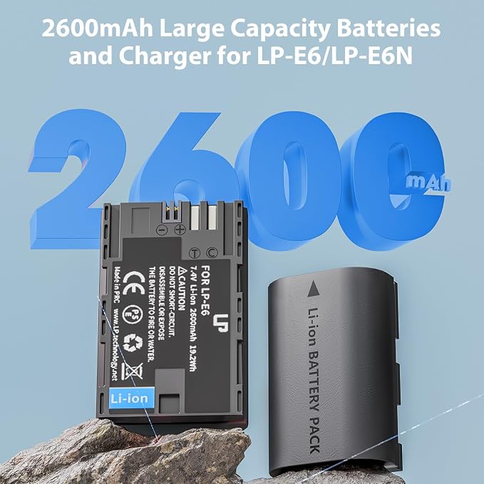 LP LP-E6 LP-E6N Battery and Charger Pack, 7D Mark II, 6D Mark II, 5D Mark IV