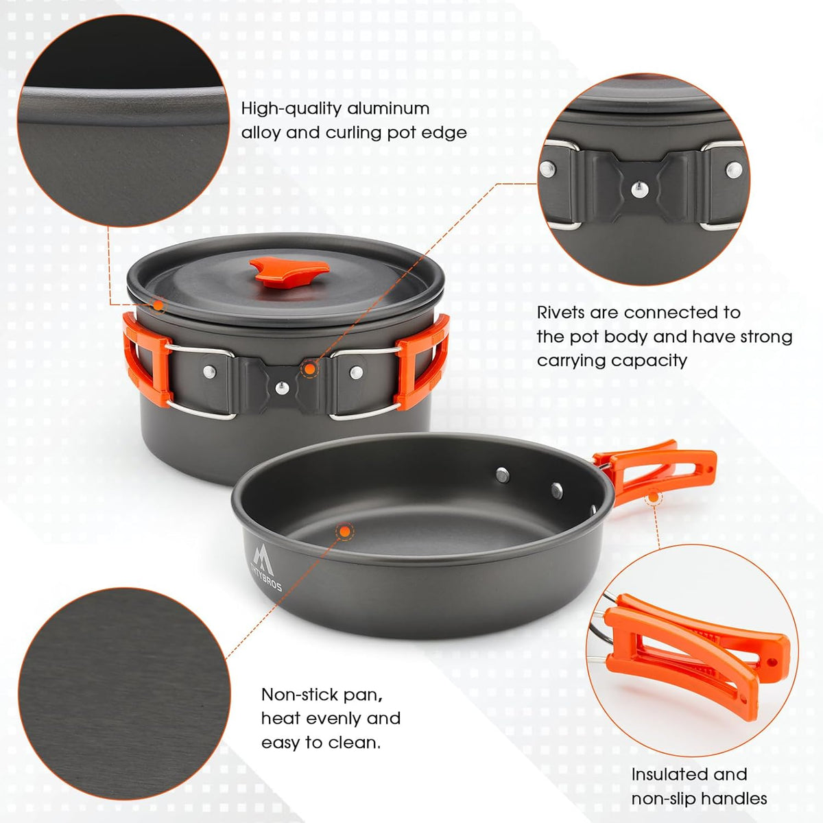 THTYBROS Camping Cookware Kit - 17-Piece Set with 0.45Gal Pot, 7-Inch Pan & Stainless Steel Utensils