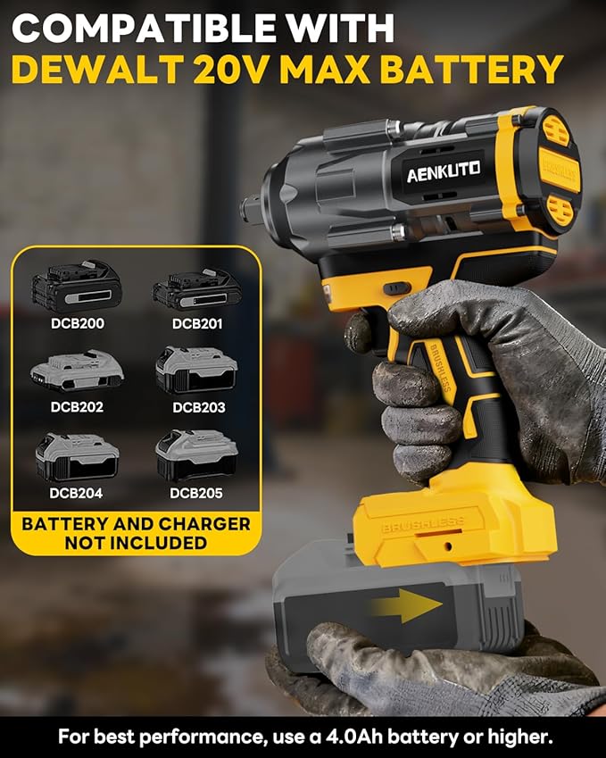 Cordless Impact Wrench for DeWALT 20V MAX Battery,1500Nm (1106 Ft-Lbs) 1/2" Brushless Impact Gun, LED Work Light, 3-Speed High Torque Power Tool for Tire Removal, Rusted Bolts (No Battery)