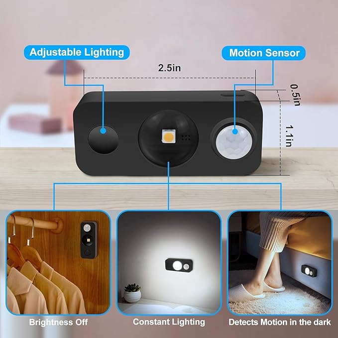 LED Motion Sensor Puck Lights, Rechargeable Cabinet Lights, Stick on Wireless LED Night Light for Closet, Drawer, Shelf, Under Cabinet, Daylight White 8Pack, USB Charging Cord Included