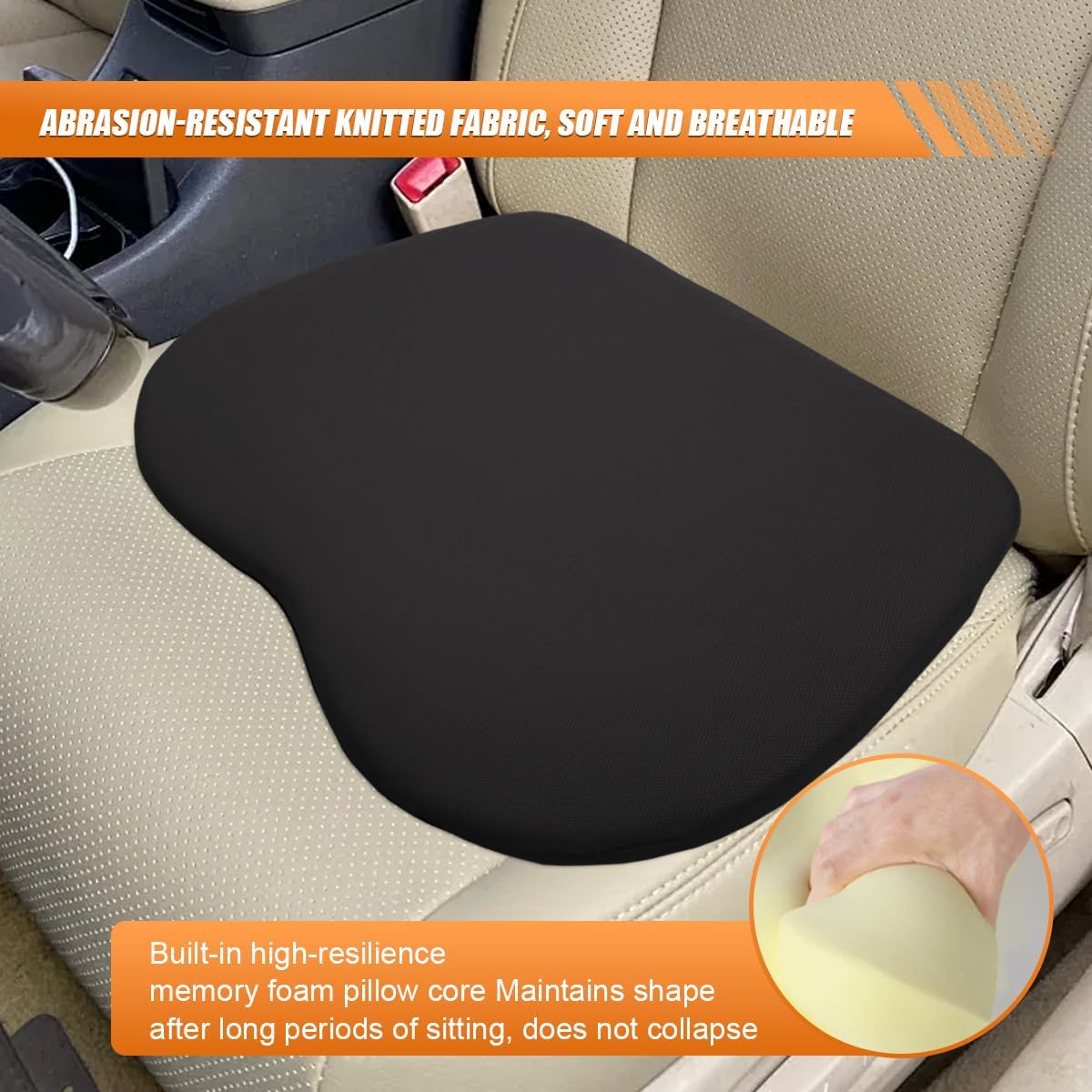 2 in 1 Wedge Car Cushion and Lumbar Support Pillow for Driving, Memory Foam Automotive Seat Booster Cushion, Non-Slip Vehicle Seat Pad for Car, Home, Office(Black)