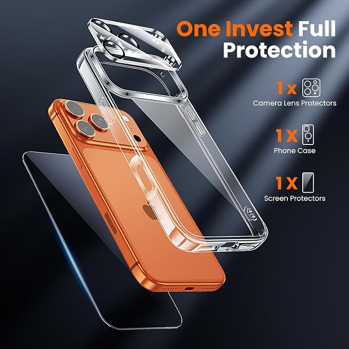 toushion 3 in 1 for iPhone 17 Pro Max Case Clear, Shockproof for Phone Cover