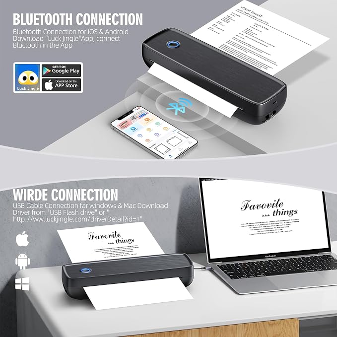Portable Inkless Printer, Wireless Bluetooth Thermal Printer