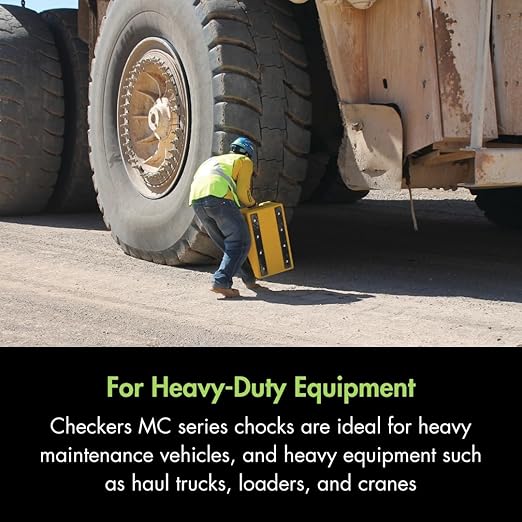Checkers Heavy Duty Wheel Chocks for 65"-105" Tires, One Large Tire Chock for Haul Trucks, Loaders, and Cranes, 275 Ton Capacity, Lightweight HDPE, Made in The USA, Yellow, MC3010