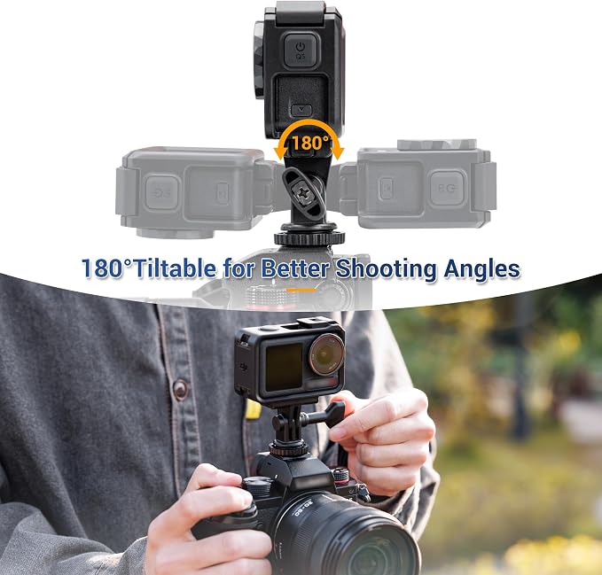 2-in-1 Action Camera Hot Shoe Mount Adapter, Tripod Mount & Cold Shoe Camera