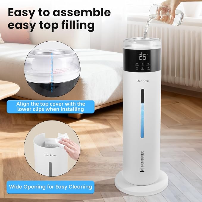 Large Humidifier for Bedroom, 8L/2.1Gal Ultrasonic Cool Mist, Remote control,Easy Clean with 350ML/H Large Mist Speed, Suitable for Kids Room Plant Yoga Study Room Office (White)