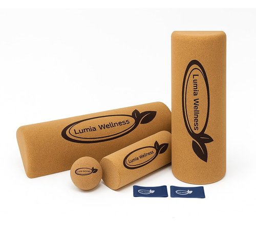 Natural Cork Balance Board Set - Yoga Foot & Ankle Strengthener, Balancing Board Massager for Plantar Fasciitis Relief, Pilates Toe Stretcher