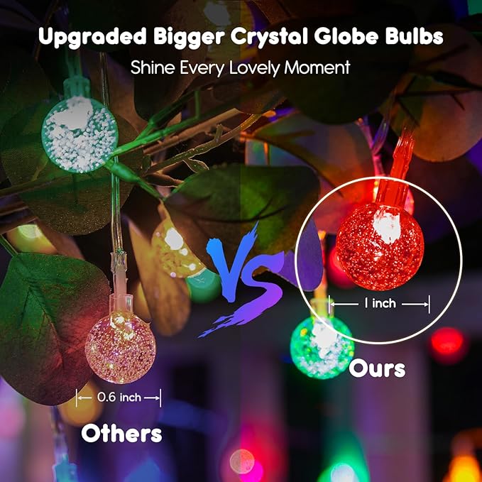 Minetom Crystal Globe String Lights Battery Operated - 33 ft 60 LED Globe Fairy Lights with Remote and 8 Modes, Waterproof for Bedroom Tent Loft Camping Porch Patio Party Wedding Decor, Multicolor